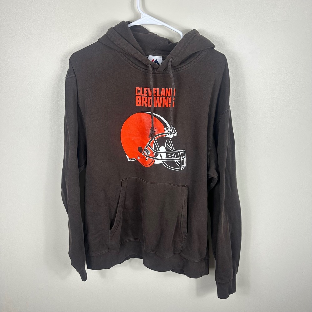 Majestic Cleveland Browns Mens Large‎ Brown Hoodie NFL Football Graphic Pullover